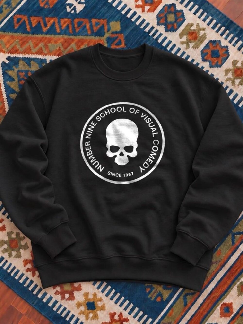 Black Skull Graphic Crewneck Sweatshirt – Dark Comedy Art Pullover